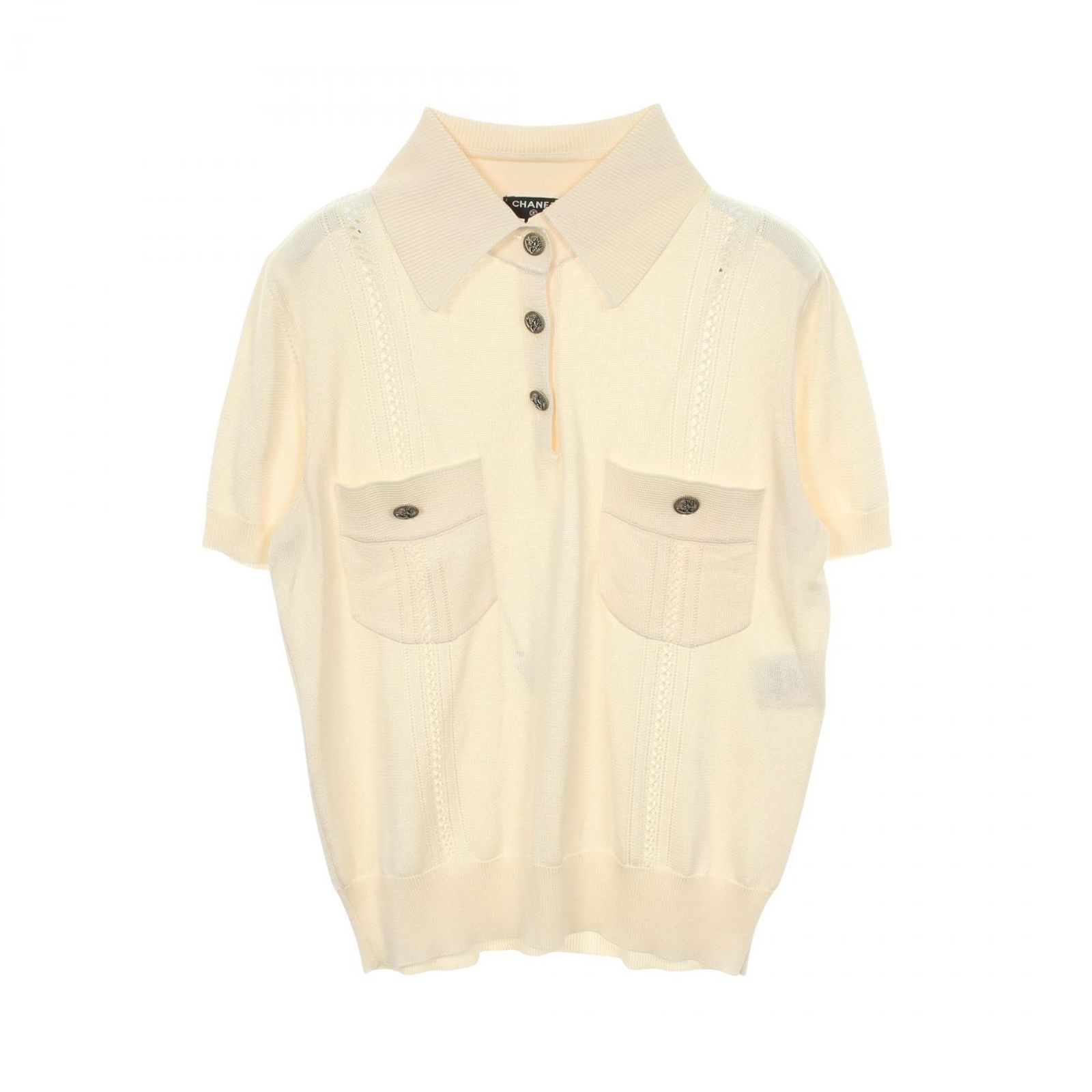 シャネル CHANEL ポロシャツ COCO CUBA ロゴボタン ニット P55702K07302 シルク 半袖ポロニット レディース Used B