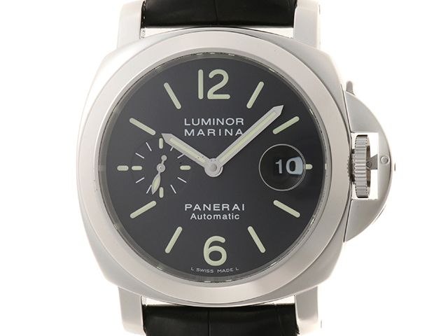 PANERAI パネライ ルミノール マリーナ PAM00104/OP6693 腕時計 ウォッチ SS ステンレススチール クロコダイル ラバー J番刻印 自動巻き ブラック文字盤 メンズ【中古】460