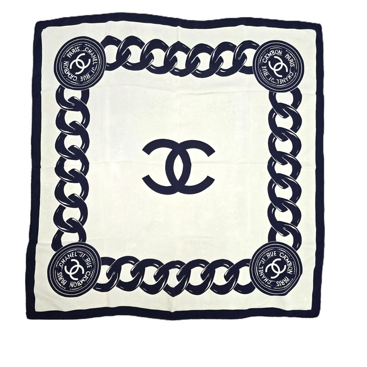 CHANEL シャネル ココマーク チェーン ロゴプリント 大判スカーフ 