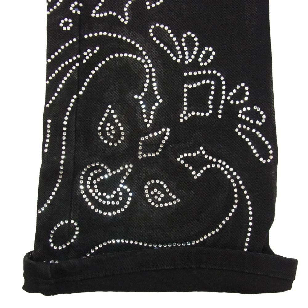 グアピ GUAPI PAISLEY BLACK DENIM ペイズリー ラインストーン フレア