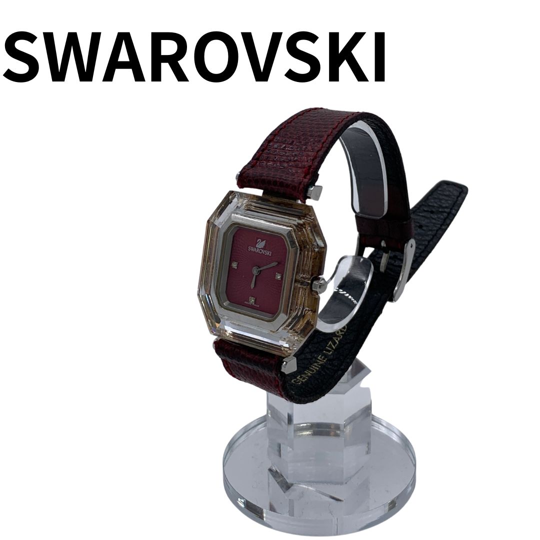 Swarovski スワロフスキー腕時計 スクエア ボルドー リザード革