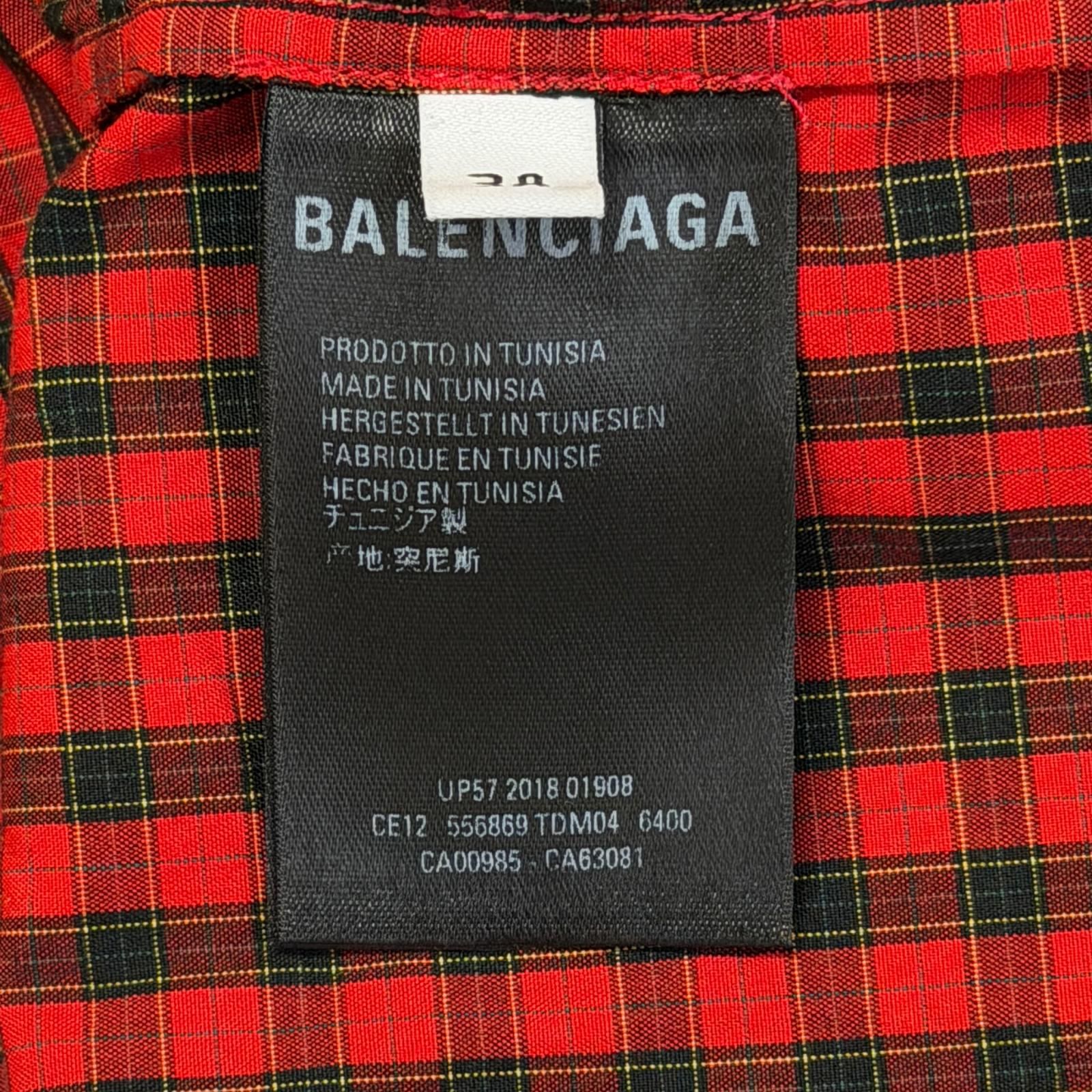 メンズ BALENCIAGA バレンシアガ オーバーサイズ 赤チェック 半袖シャツ