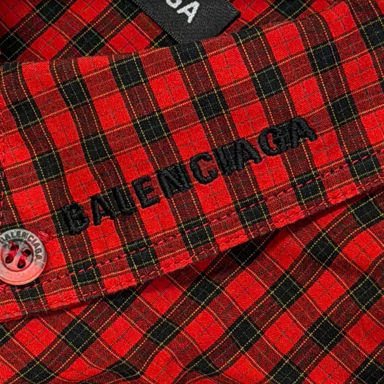 メンズ BALENCIAGA バレンシアガ オーバーサイズ 赤チェック 半袖シャツ