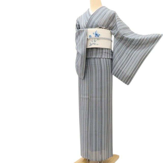 百華❀Y5091◇美品 夏着物 縦縞 絽 正絹 居敷当て付き 手縫い仕立て