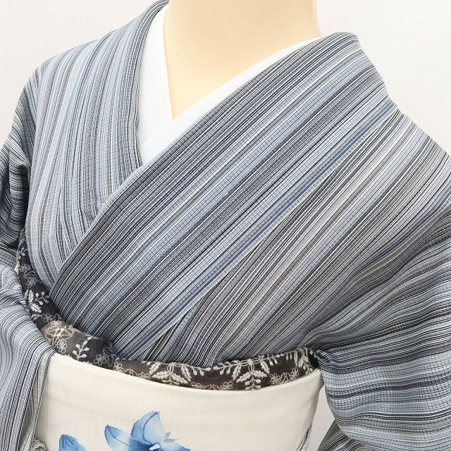 百華❀Y5091◇美品 夏着物 縦縞 絽 正絹 居敷当て付き 手縫い仕立て