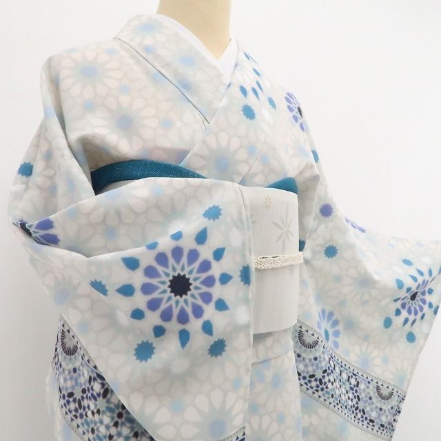 新品・単衣付下げ小紋】単衣 やまと誂製 更紗 洗える着物 仕付け糸付