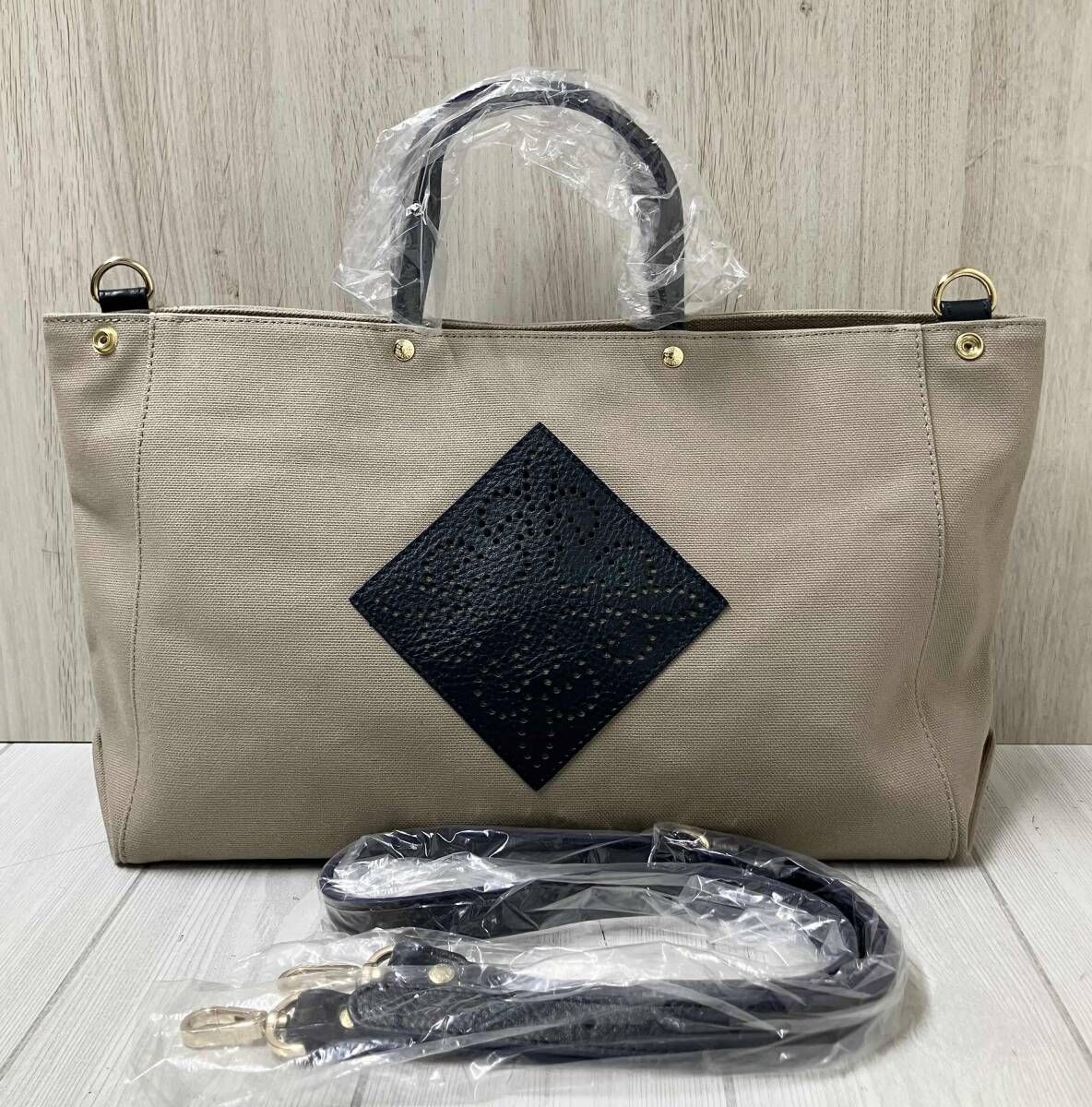 russet ラシット SHOPPER キャンバス トートバッグ レザーロゴ 2way ショルダー グレー