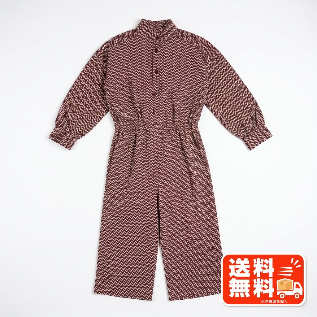 レトロ 幾何学模様 ハイネック ロングワンピース ヴィンテージ調