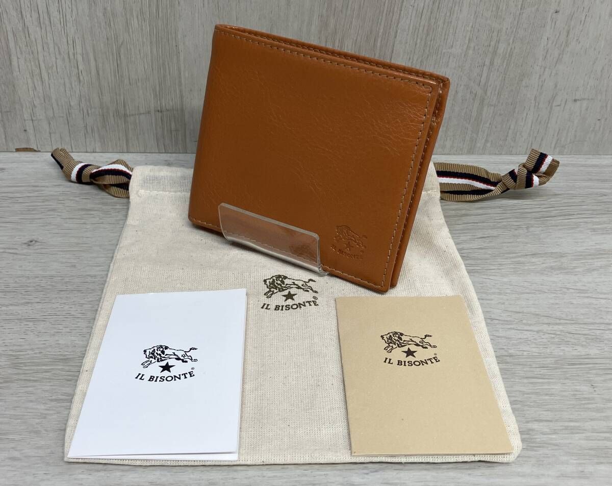 IL BISONTE イルビゾンテ 二つ折り 財布 コンパクト ウォレット ヤケヌメ メンズ ブラウン レザー キャメル 41185 袋付き
