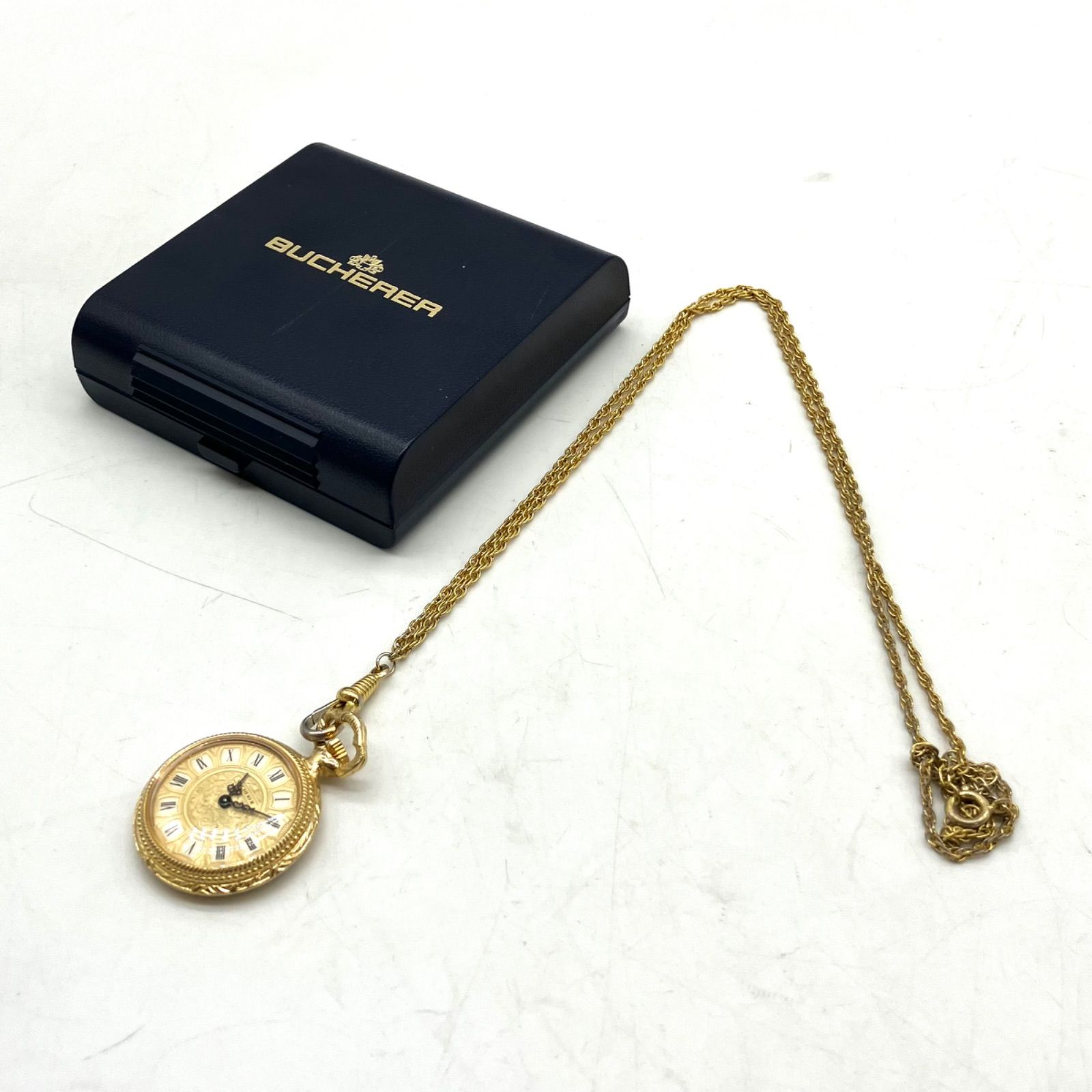 TB703【稼働品】BUCHERER 懐中時計 ペンダントウォッチ ギヨシェ模様