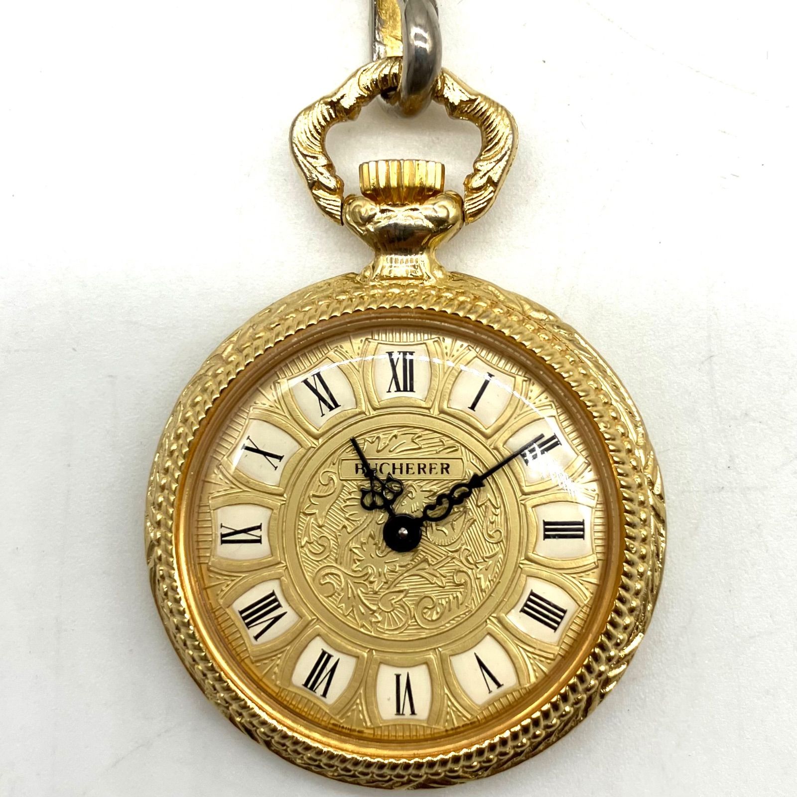 TB703【稼働品】BUCHERER 懐中時計 ペンダントウォッチ ギヨシェ模様 