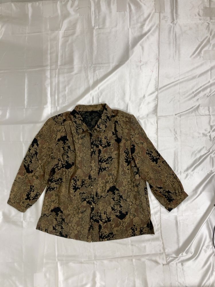 レトロ 総柄シャツ ブラウス 長袖 ブラウン 13R ヴィンテージ - メルカリ