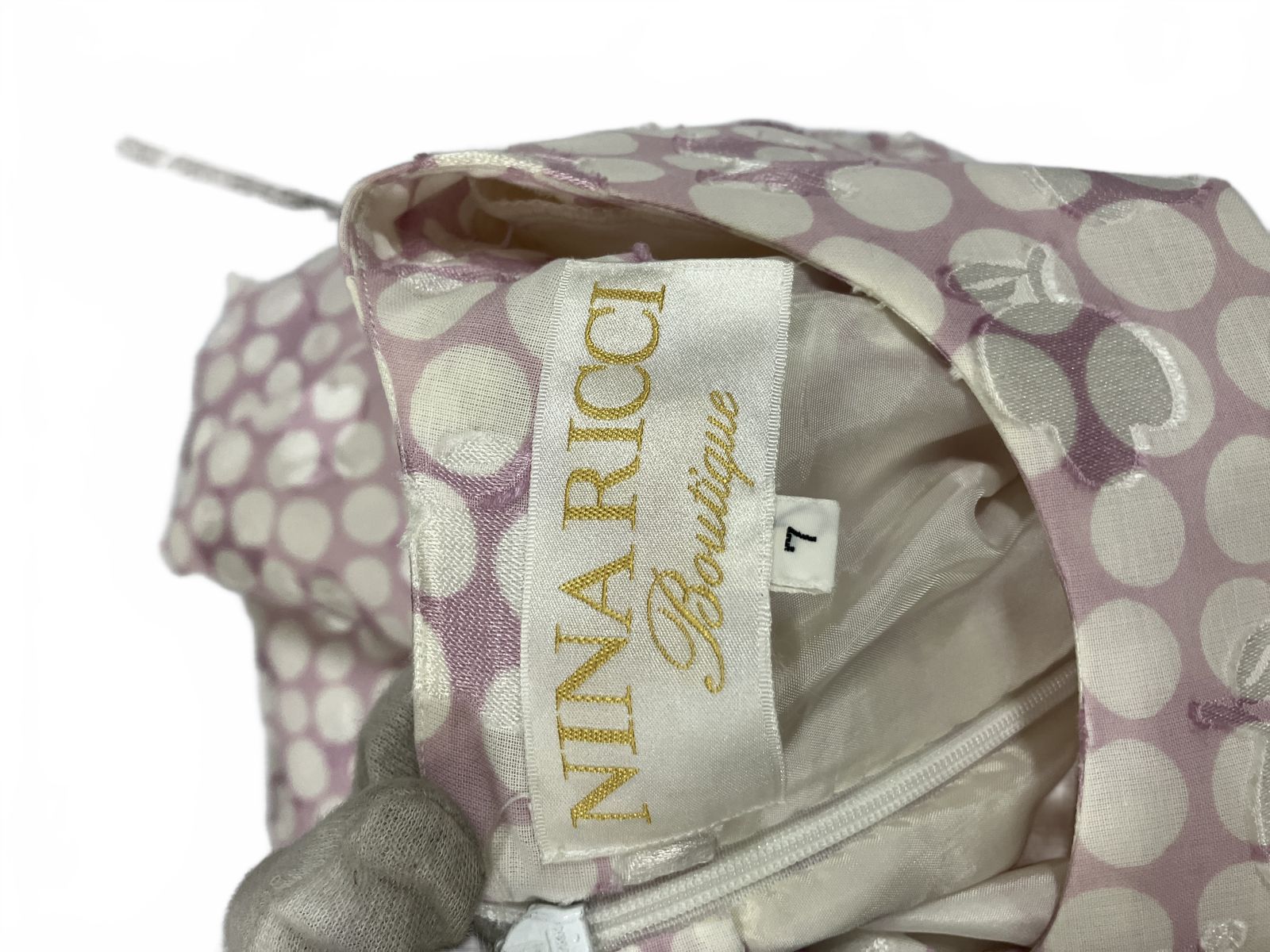 NINA RICCI ニナリッチ ドット柄 長袖ワンピース ピンク 7サイズ