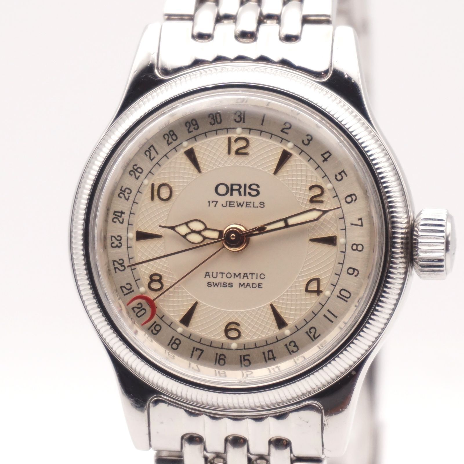 ⭐稼働品 ORIS オリス 7400C ビッグクラウン ポインターデイト 自動巻 17石 アイボリーギョーシェ文字盤 スイス製 ヴィンテージ メンズ腕時計