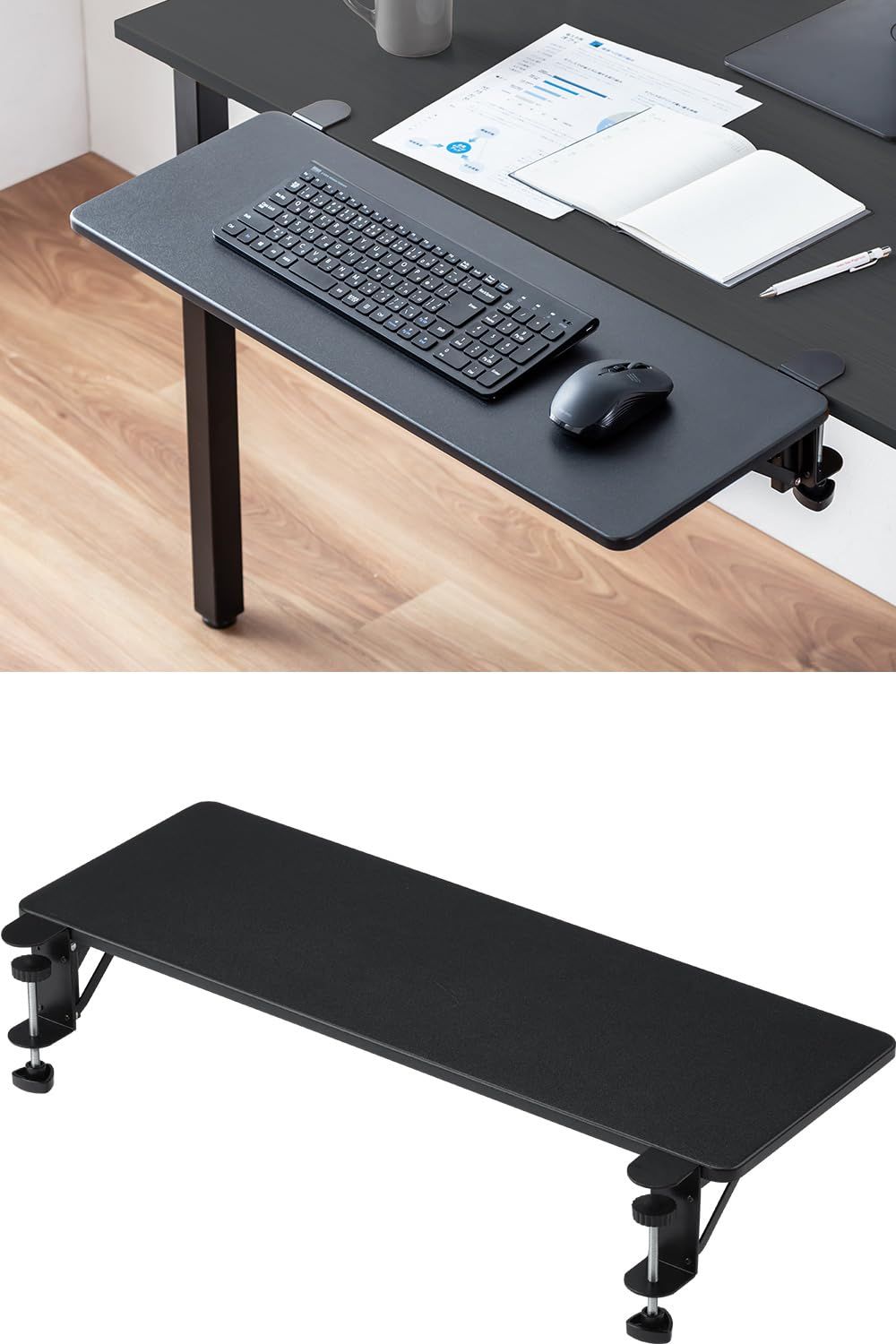 サンワダイレクト デスクエクステンダー 折りたたみ クランプ式 幅70×奥行25cm 耐荷重5kg 後付け デスク 机 拡張 延長 ブラック 100-KB024BK★m 3d2177c0