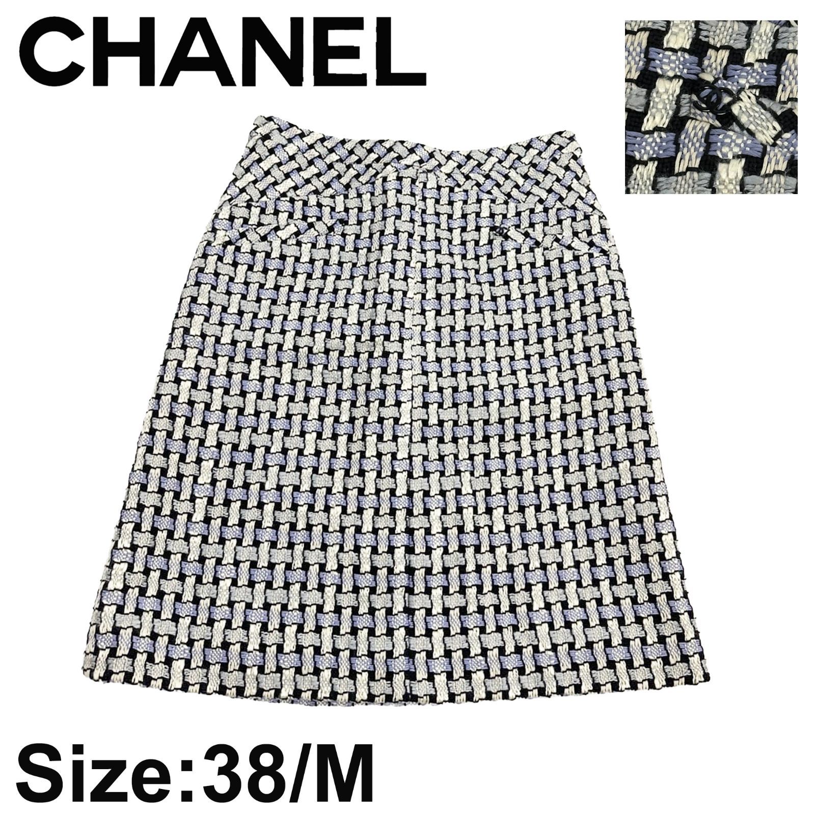 CHANEL 05P サマーツイード タイトスカート ネイビー×ホワイト 38 23,944円