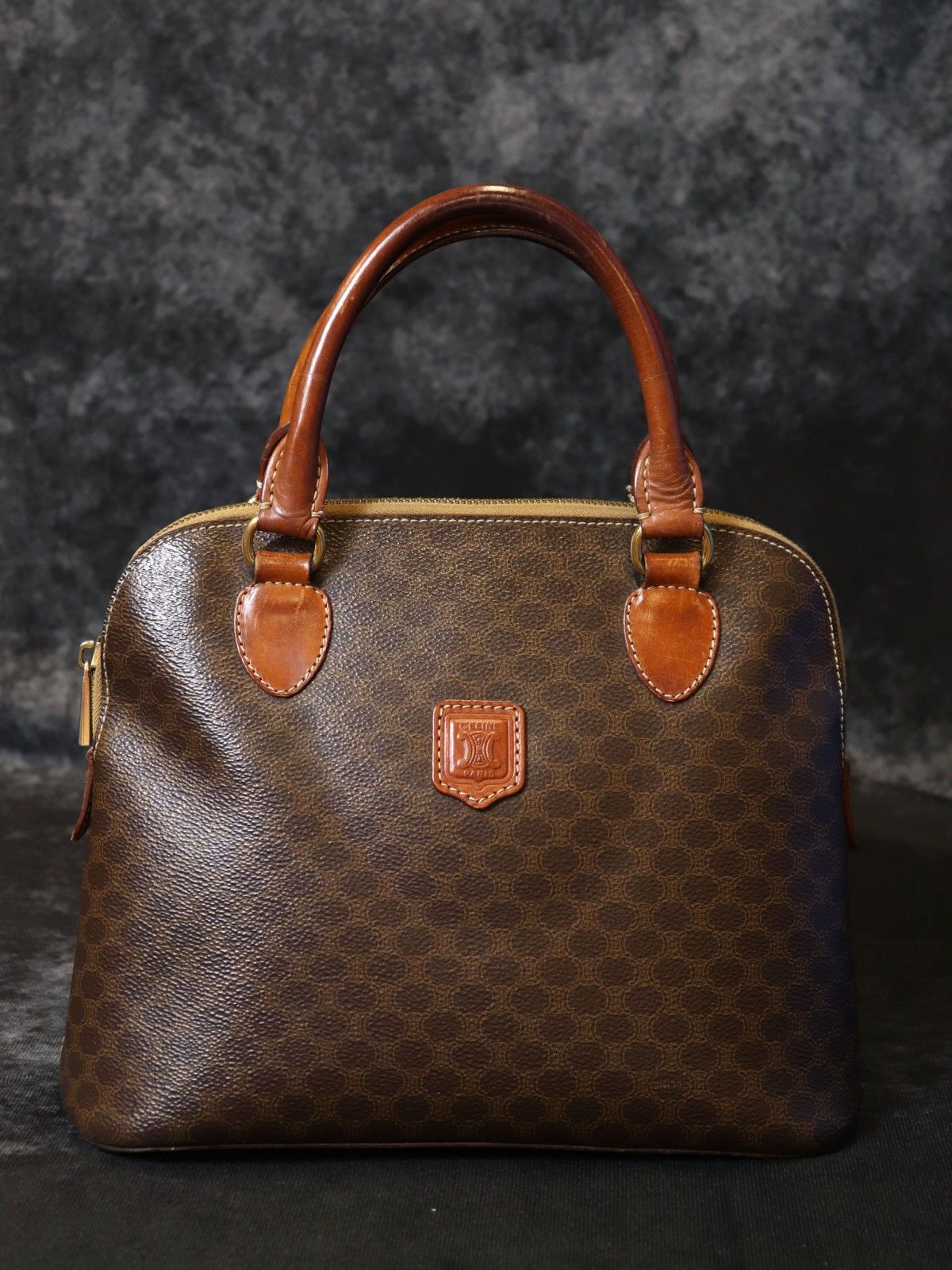 CELINE セリーヌ DM95 ハンドバッグ マカダム PVC レザー ブラウン