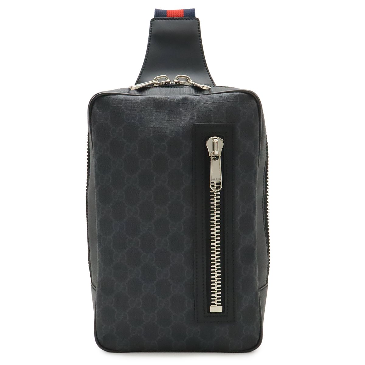 GUCCI グッチ GGスプリーム ウェブストライプ ボディバッグ スリングバッグ ショルダーバッグ PVC レザー ブラック 黒 グレー シルバー金具 478325