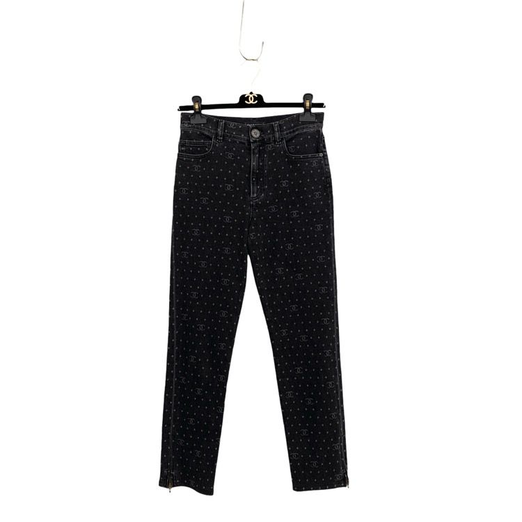 未使用品 CHANEL シャネル サイドジップ デニム ココマーク・ドット チャコールグレイ 34 P74514 V66052NM689