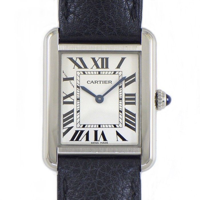 カルティエ Cartier 腕時計 タンク ソロ SM WSTA0030 レクタンギュラー ホワイト文字盤 ローマンインデックス SS 革 クオーツアナログ 【箱・保付き】 【中古】