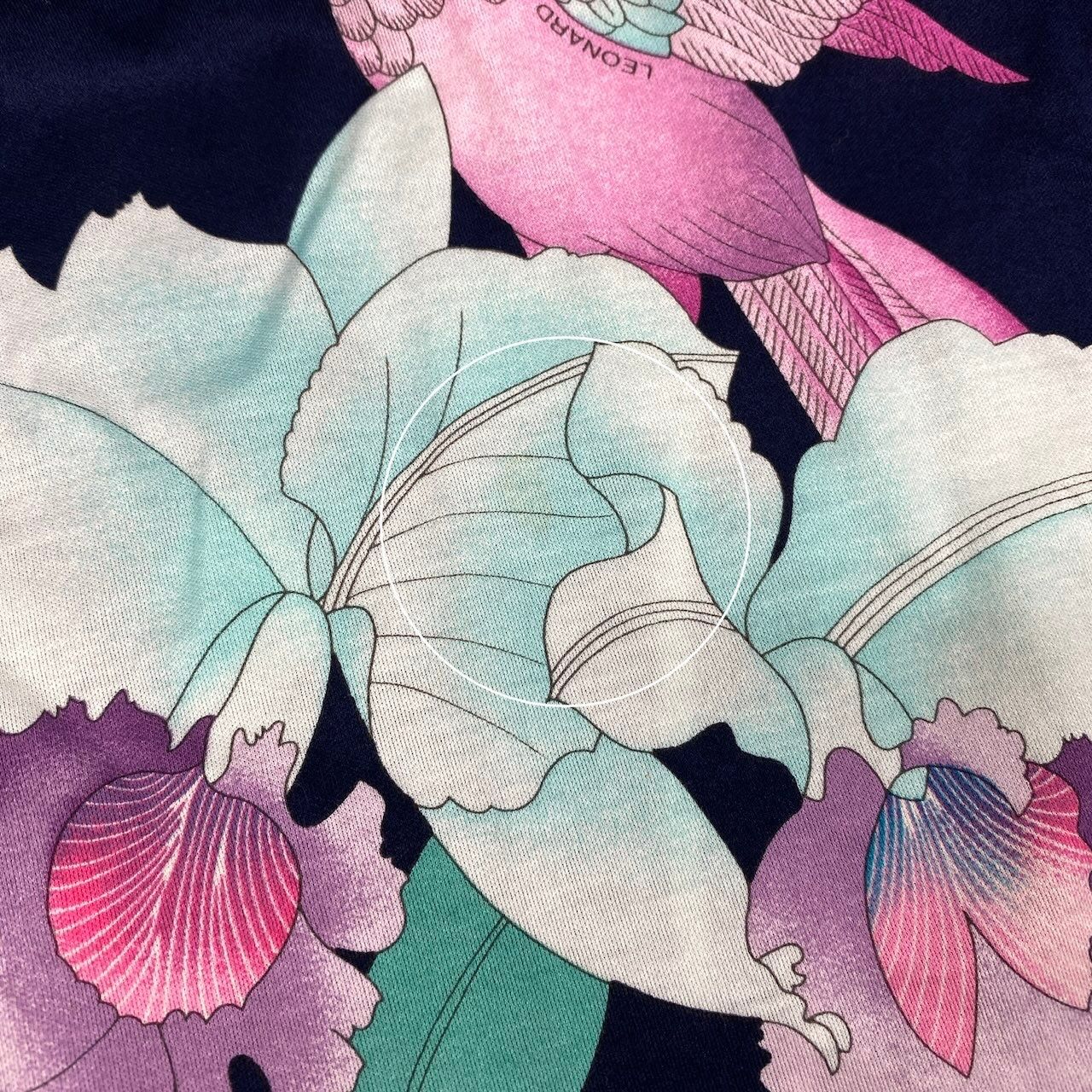18f15 LEONARD レオナール 半袖ワンピース 鳥 花柄プリント 膝丈 日本