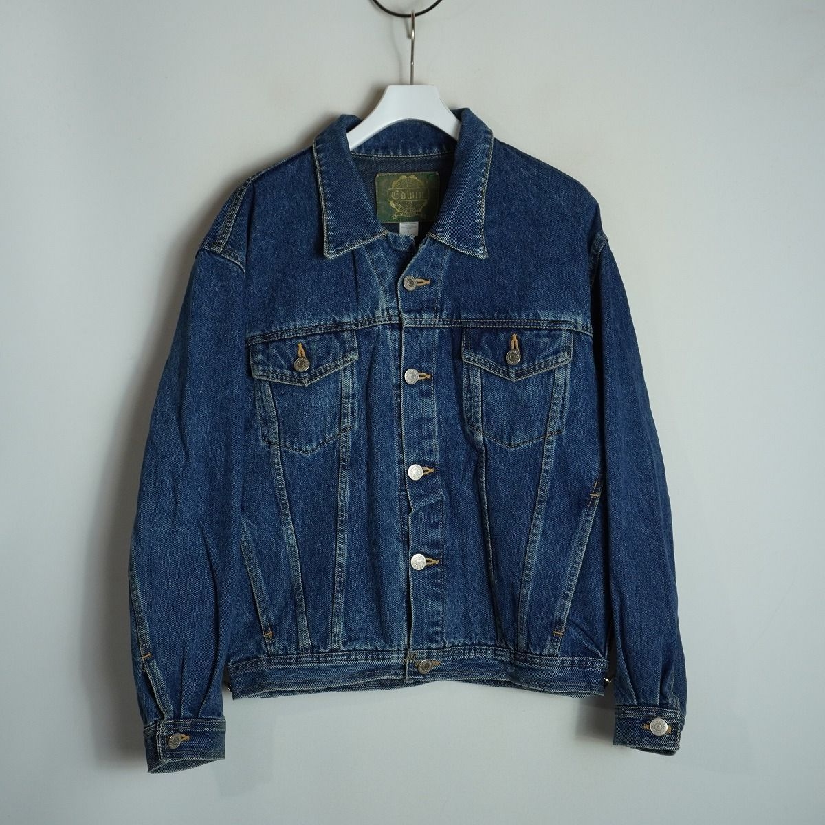 80S 90S EDWIN エドウィン ワイドシルエット デニム ジャケット Gジャン ビンテージ 5464-92 青 サイズL 3654Q★4
