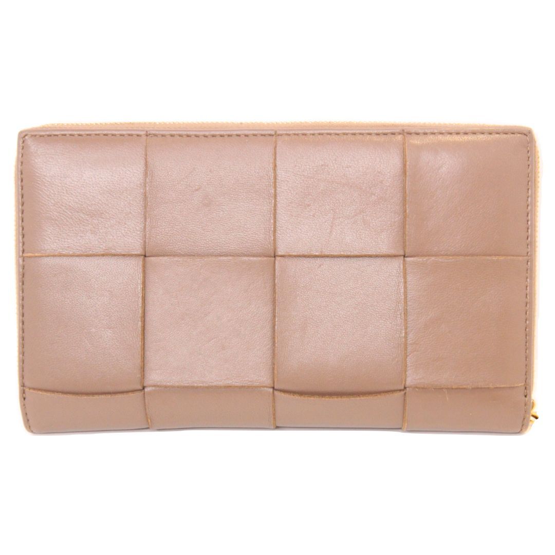 ★【BOTTEGA VENETA】ボッテガ・ヴェネタラウンドファスナー財布　長財布　ウォレット　レディース　ハイブランド　ブラウン系　マキシイントレチャート　ゴールド金具
