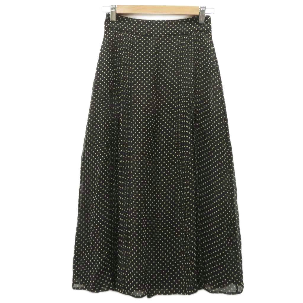 バーバリー BURBERRY フレアスカート ロング丈 2 黒 ブラック 茶色 ブラウン ドット柄 /HO4 ■GY19