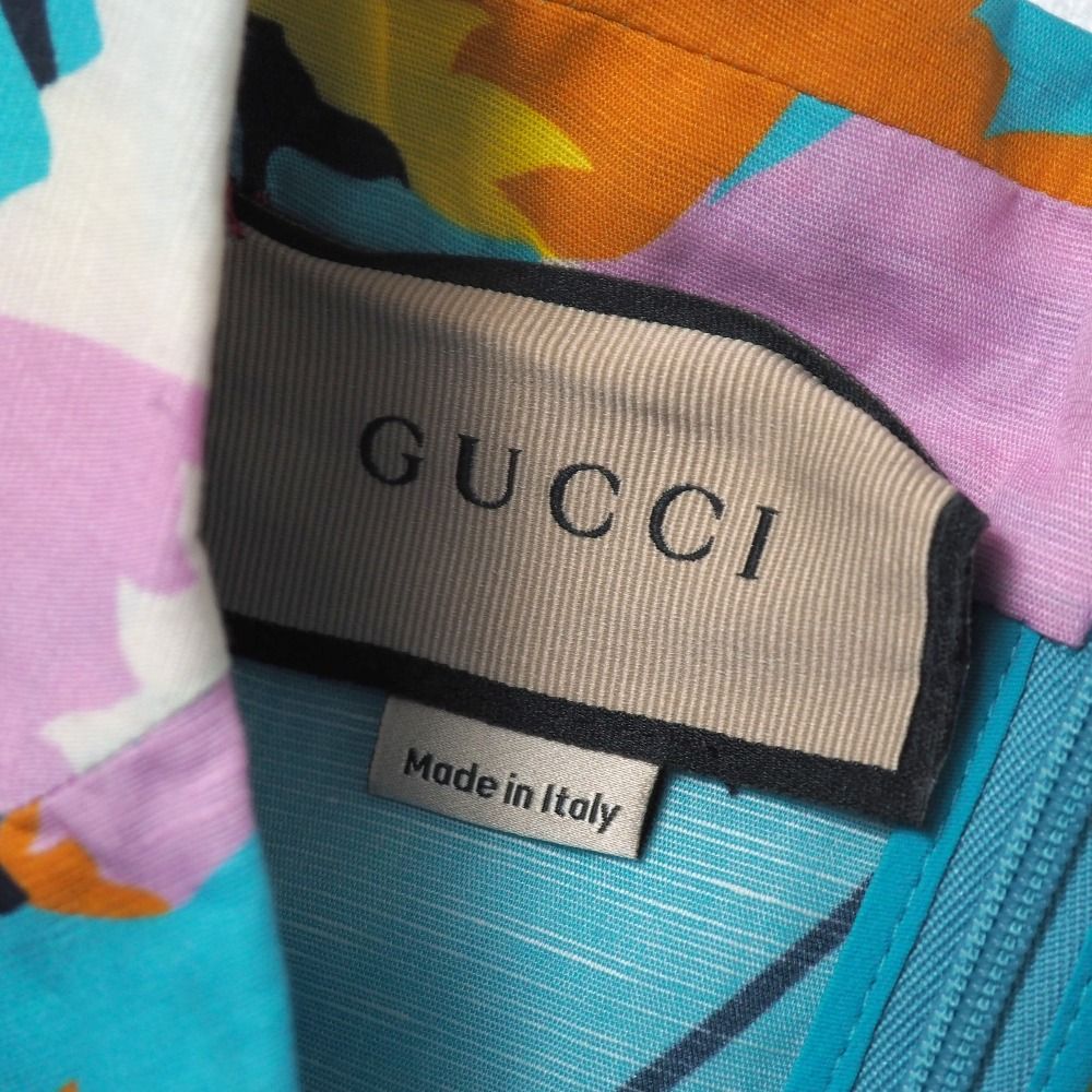 GUCCI グッチ ワンピース サイズ36 総リネン フラワープリント ベルト