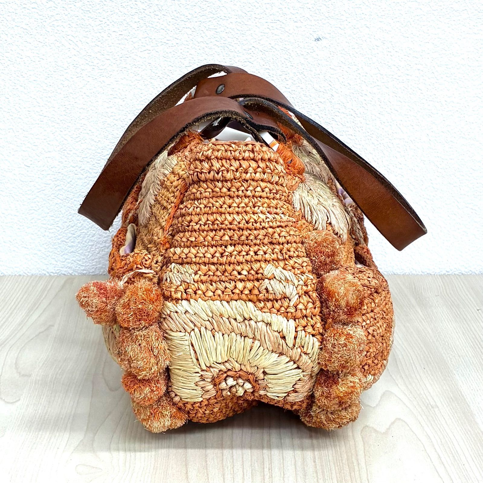 ジャマンピュエッシュJAMIN PUECH】装飾カゴバッグ 保存袋付 オレンジ