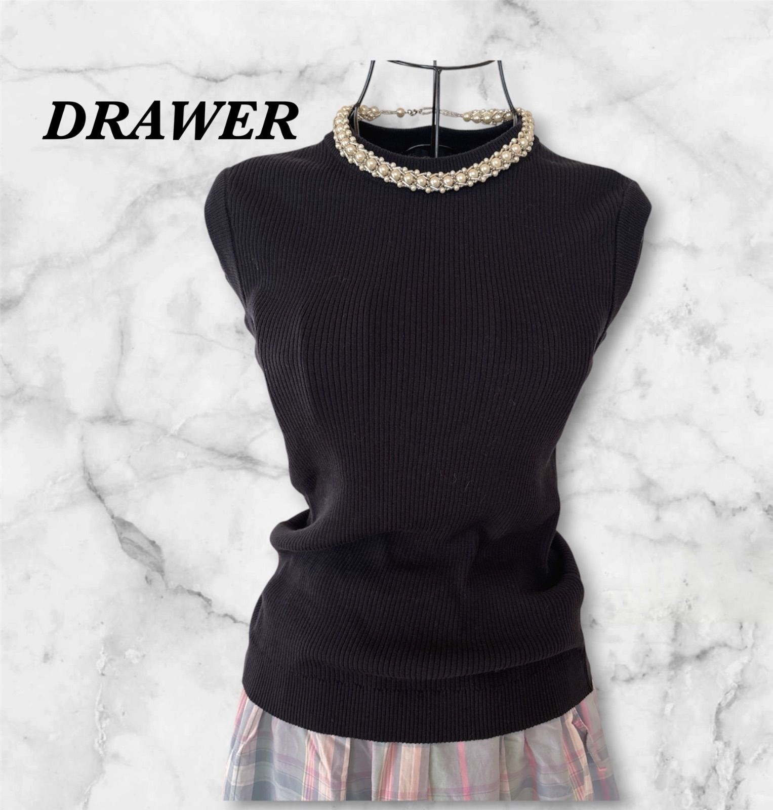 DRAWER　ドロワー　リブニット　フレンチスリーブ