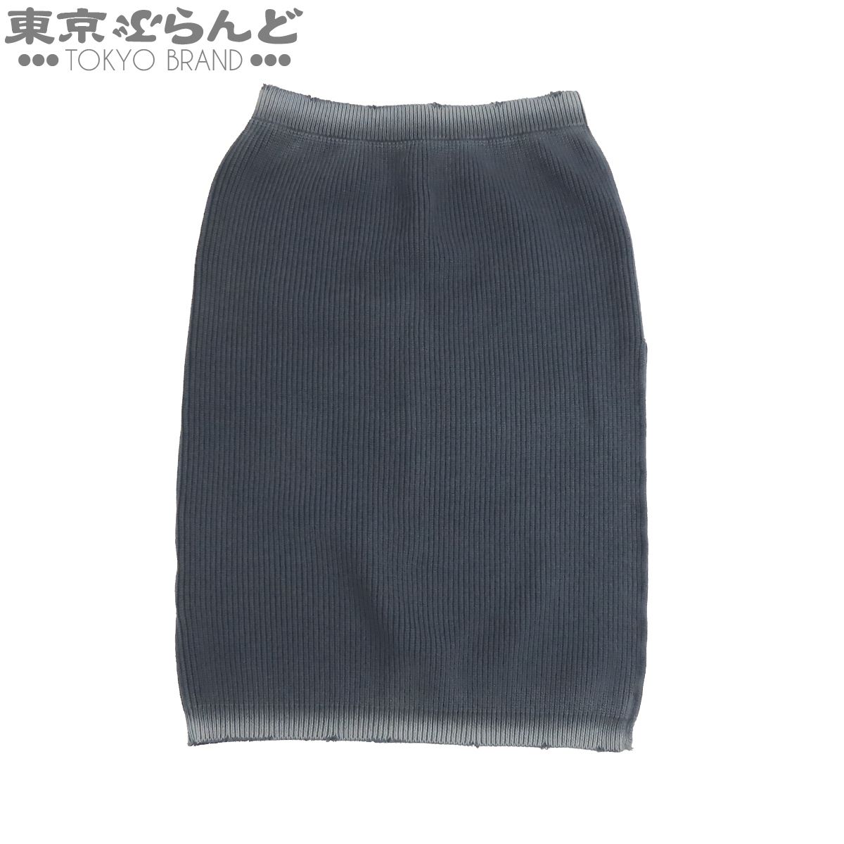 ミュウミュウ MIUMIU ニット スカート MMG387 103W ネイビー 紺 コットン ロゴ 22SS ダメージ加工 38 ボトムス レディース 101851840
