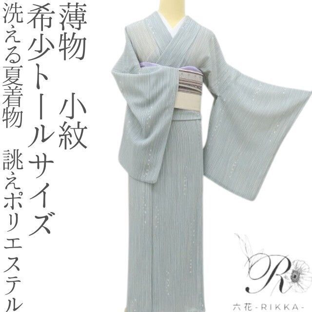 六花-RIKKA- 洗える夏着物 誂えポリエステル 希少トールサイズ❀朝露降りる、オーキッドグレイの涼風美❀薄物 小紋 着物 A5466 7,800円