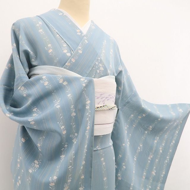 未着用・夏小紋】絽 夏着物 正絹 仕付け糸付 トールサイズ tomihisa