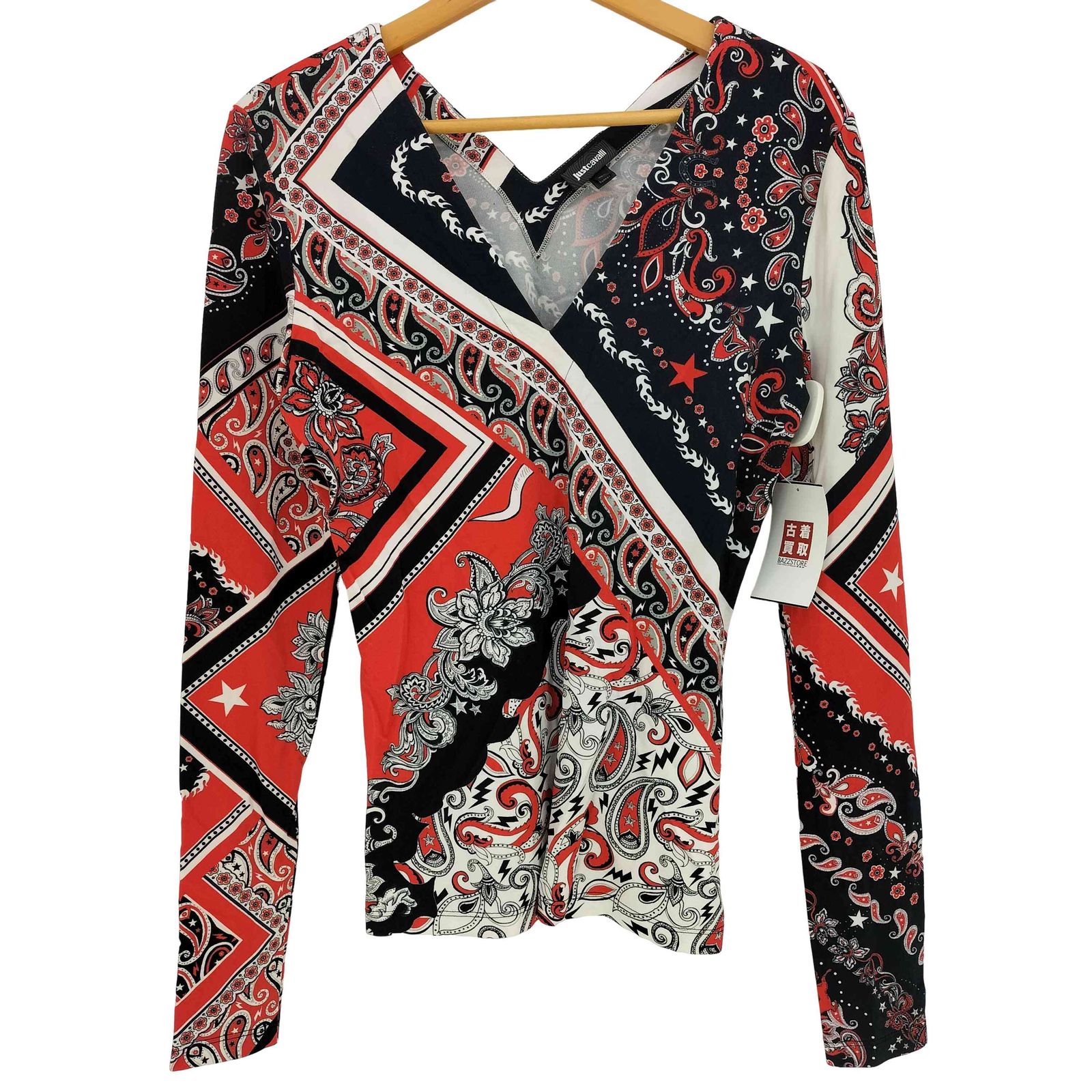ジャストカヴァリ Just Cavalli ペイズリー柄 深Vネック ジャージー 