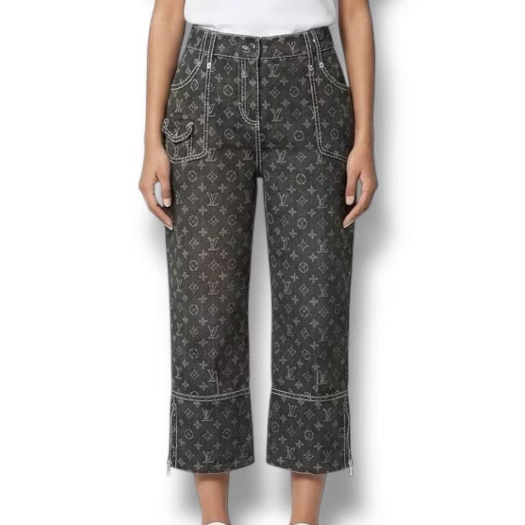 極美品 LOUIS VUITTON ルイヴィトン モノグラム デニムパンツ グレー サイズ38