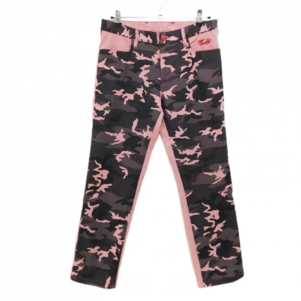【超美品】ダンスウィズドラゴン パンツ レッド×白×黒 前カモフラ ストライプ メンズ 3(L) ゴルフウェア Dance With Dragon