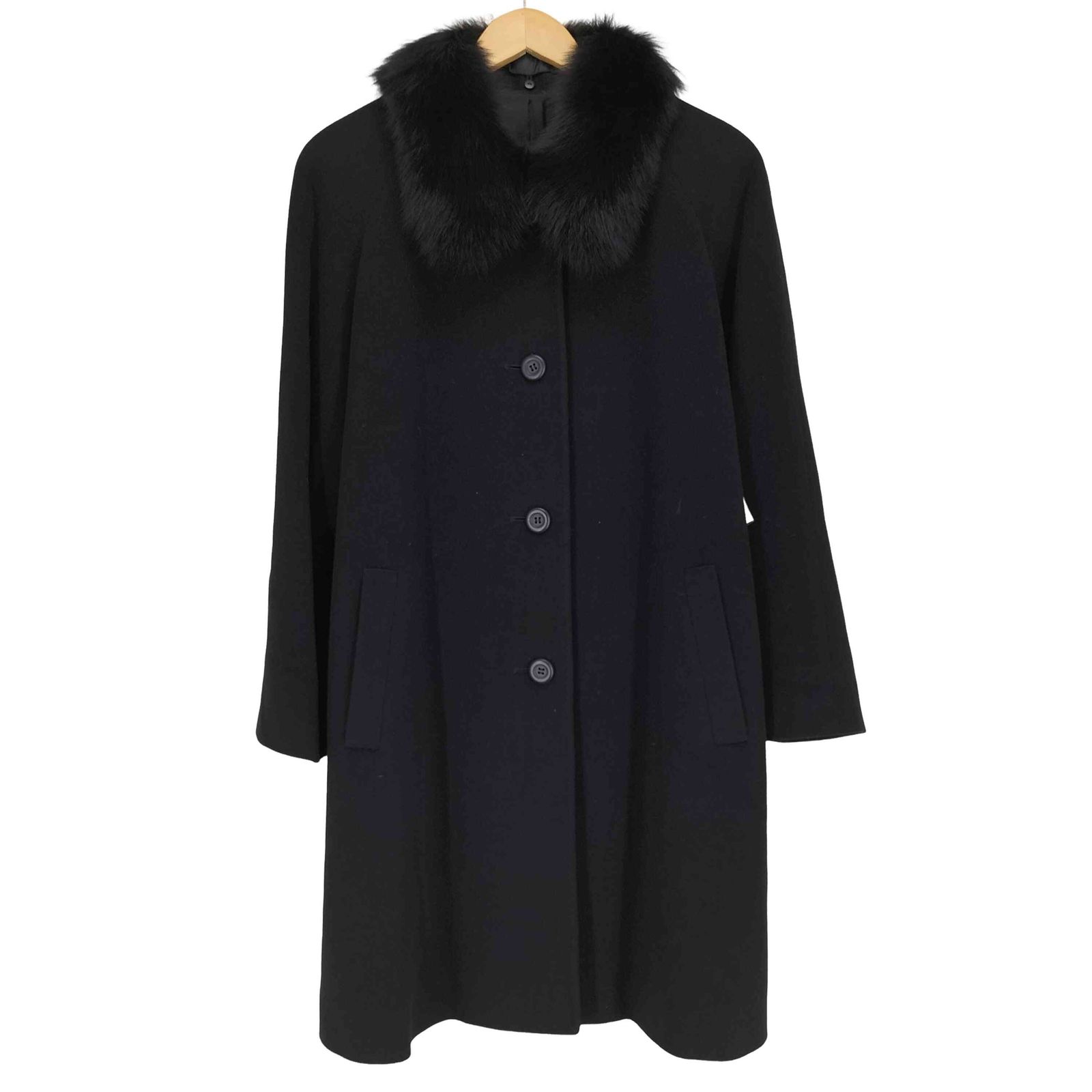 ユーズドフルギ USED古着 pure cashmere blue fox fur カシミヤ100 襟フォックスファー ステンカラーコート レディース 9AR
