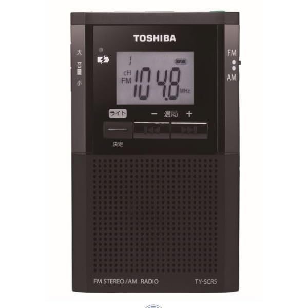 TOSHIBA(東芝) ポケットラジオ TY-SCR5(K) 小型 携帯ラジオ FM/AM スピーカー内蔵 イヤホン対応 高感度 防災グッズ 電池式 軽量 コンパクト 通勤 通学 避難用