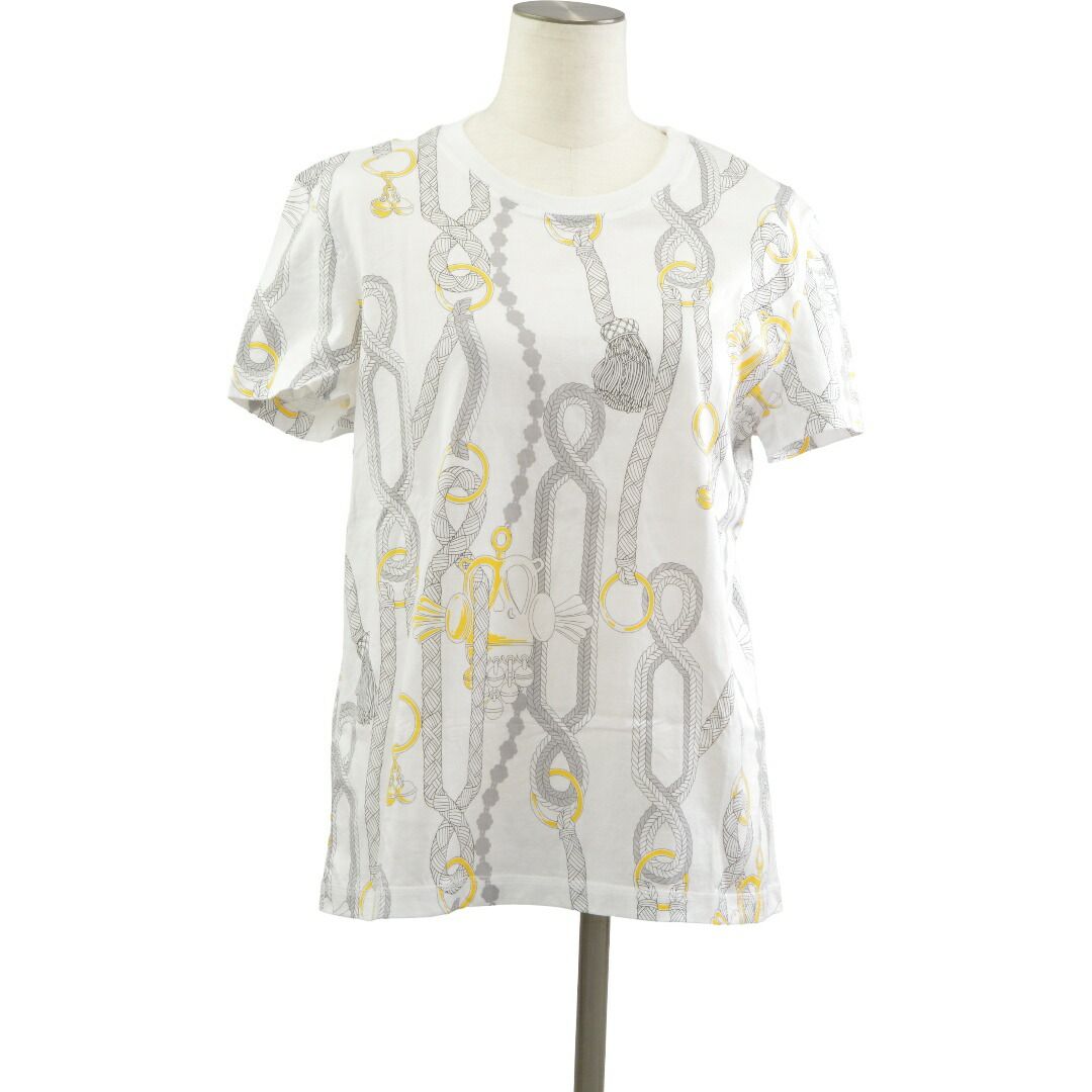 エルメス HERMES パルフロワ リミックス Tシャツ カットソー 半袖 サイズ38 ホワイト×イエロー H5H4628DS レディース F-M13980