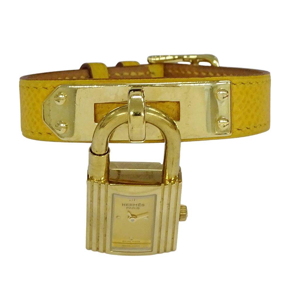 エルメス HERMES 時計 レディース ブランド ケリーウォッチ クオーツ QZ GP レザー KE1.201 ゴールド イエロー ○Z【中古】