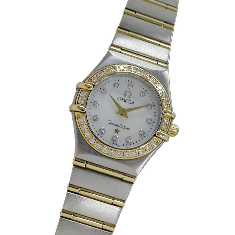 オメガ OMEGA コンステレーション ミニ 1267.75 時計 レディース ブランド 12P ベゼル ダイヤモンド シェル クオーツ QZ ステンレス SS ゴールド YG フルバー コンビ 磨き済み 【中古】B
