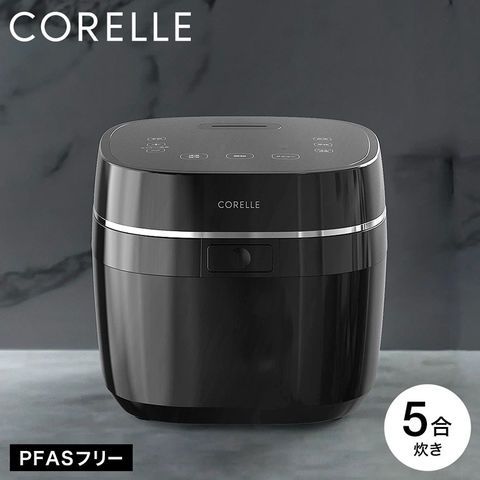 コレール CORELLE 炊飯器 IH炊飯器 5合炊き ブラック RCB-081BK / PFASフリー ふっ素フリー 3層構造内釜 強火調理対応 11モード搭載