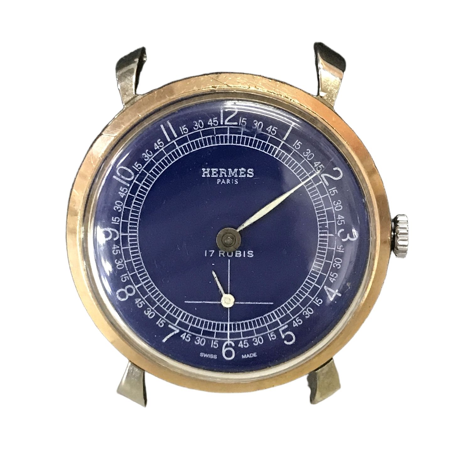 エルメス HERMES ワンハンドウォッチ ヴィンテージ 17石 手巻き 時計 青文字盤 メンズ レディース 稼働 中古 T11285767