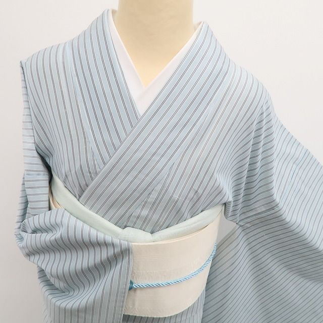 新品・夏牛首紬】紗紬 縦縞 お仕立て上がり品 夏着物 証紙付 白山工房 