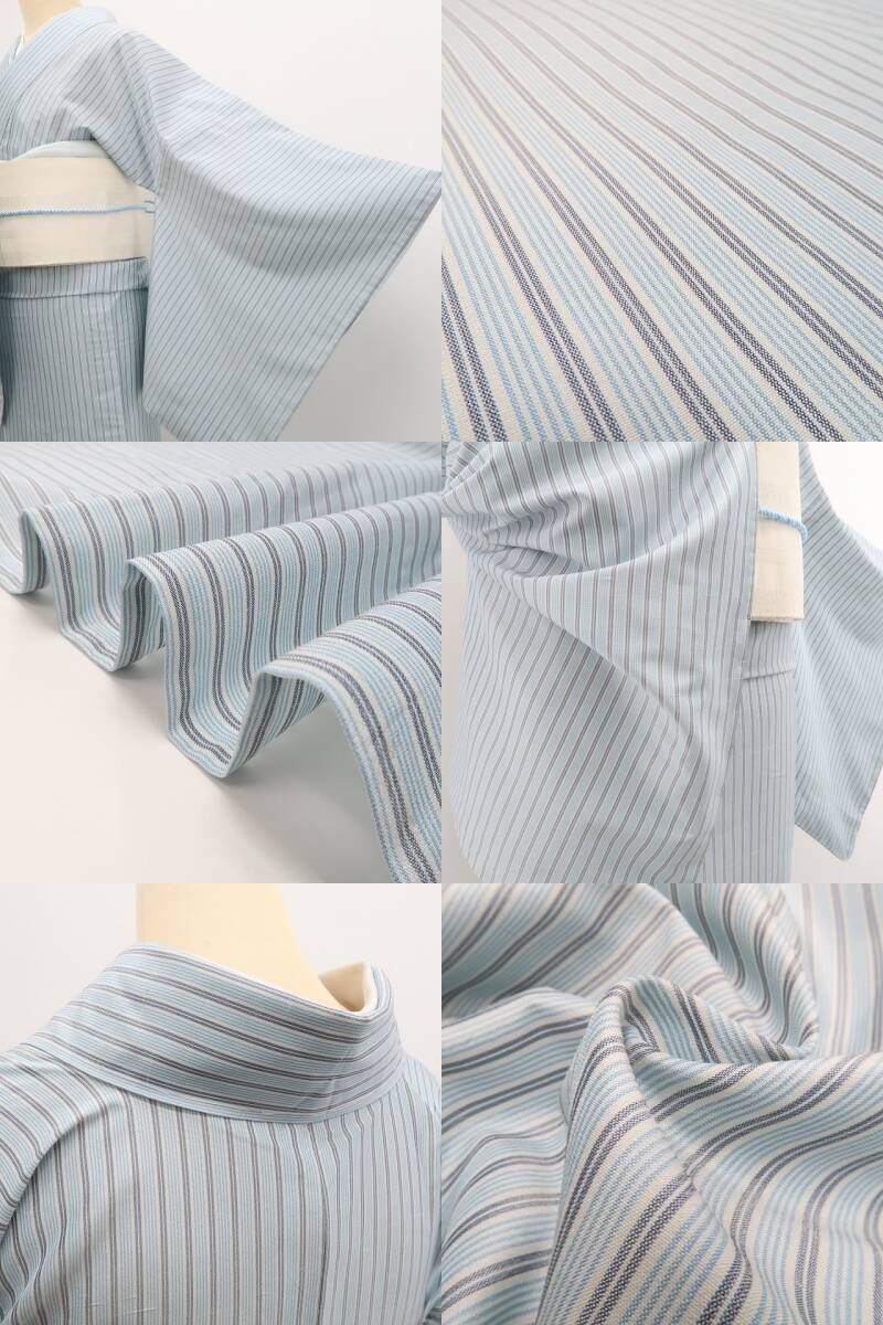 新品・夏牛首紬】紗紬 縦縞 お仕立て上がり品 夏着物 証紙付 白山工房 