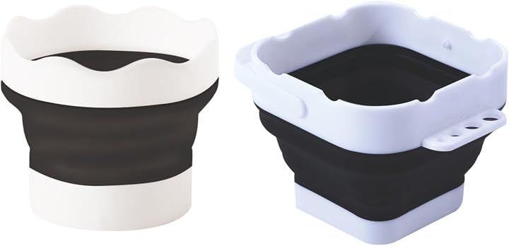 NASSIA Foldable Brush Washer, Silicone Compact Storage, Drawing Brush Washer Stand, Small Item Storage, Portable, Convenient Art Supplies, Art Supplies, Watercolor, Oil Painting, DIY, Kids, Adults (Black, 9.5cmx9.5cmx8cm, 10cmx12.5cmx8cm, Set of 2)