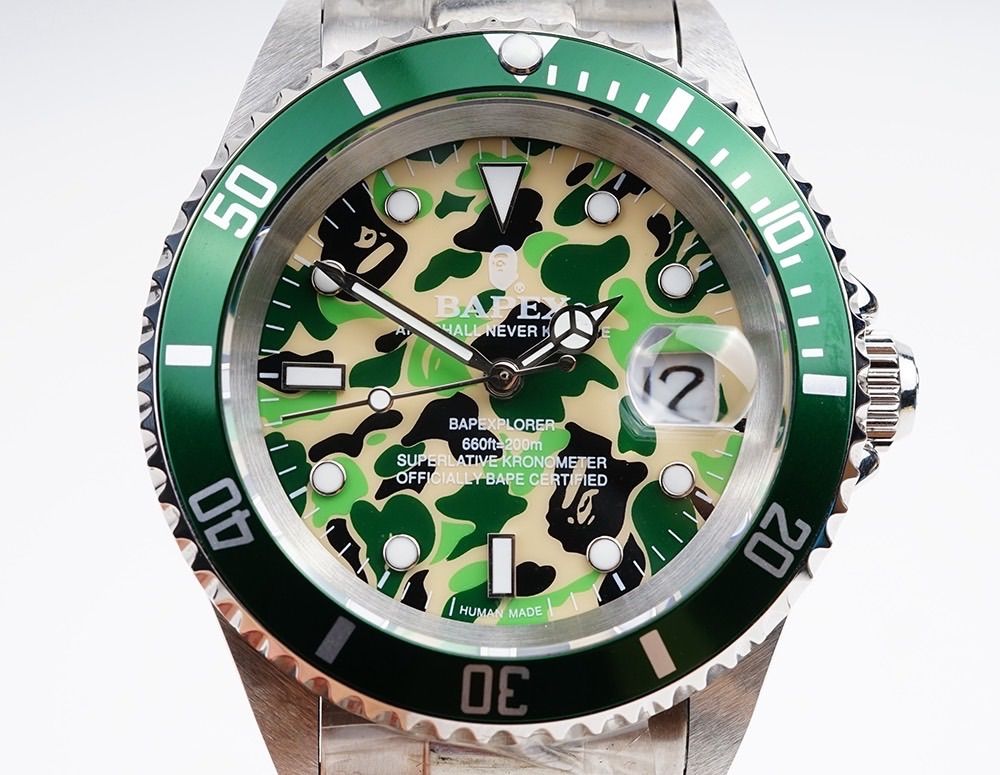 A BATHING APE エイプ BAPEXベイペックス カモフラ柄 迷彩文字盤 サルマリーナ 自動巻 デイト TYPE1