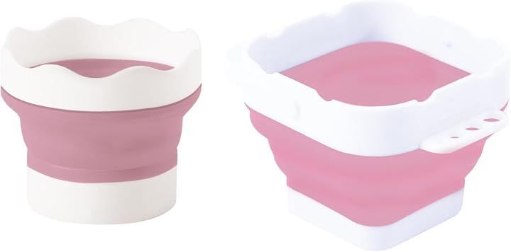 NASSIA Foldable Brush Washer, Silicone Compact Storage, Drawing Brush Washer Stand, Small Item Storage, Portable, Convenient Art Supplies, Art Supplies, Watercolor, Oil Painting, DIY, Kids, Adults (Pink, 9.5cmx9.5cmx8cm, 10cmx12.5cmx8cm, Set of 2)