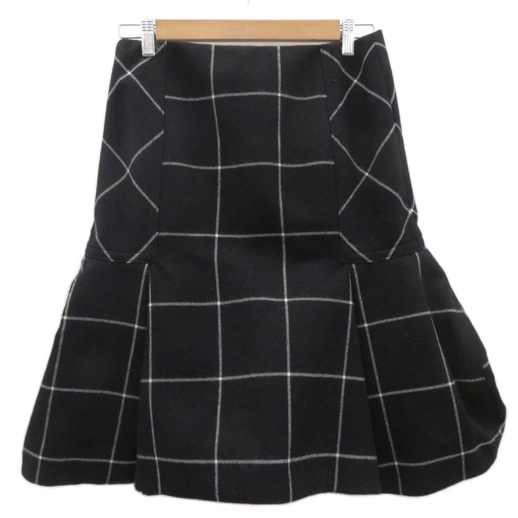 サカイ sacai フレアスカート ミモレ丈 ウール 3 黒 ブラック チェック柄 /MA8 ■GY74